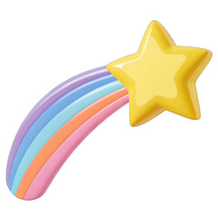 Obraz premium Cartoon shooting star, colorful rainbow trail, yellow star, pastel colors, isolated on transparent background 