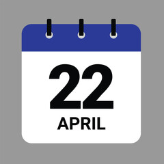 Vector illustration of a calendar icon showing dates and events. APRIL 22 Calendar Icon – Flat Design, Minimalist Date Illustration