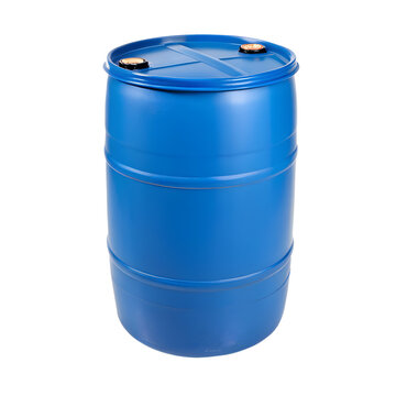 A single blue plastic drum or barrel isolated on a gray background isolated on white or transparent background Generative AI