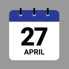Vector illustration of a calendar icon showing dates and events. APRIL 27 Calendar Icon – Flat Design, Minimalist Date Illustration