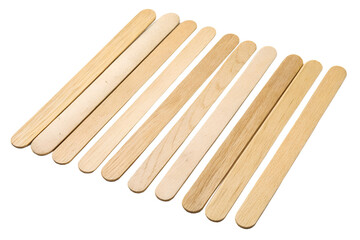 A Collection of Ten Light Brown Wooden Popsicle Sticks Arranged in an Overlapping Pattern on a Gray Background isolated on white or transparent background Generative AI