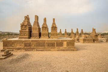 View at the Chaukhandi tombs near Karachi in Pakistan