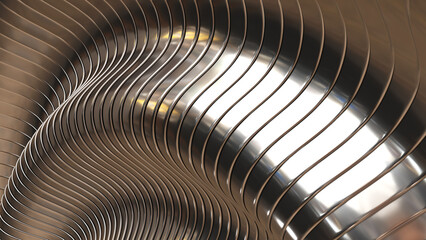 Naklejka premium Silver chrome background stripes 3d wavy pattern, elegant abstract striped spiral pattern wallpaper.