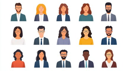 Diverse group business professionals office illustrative portraits digital environment aerial view team collaboration concept