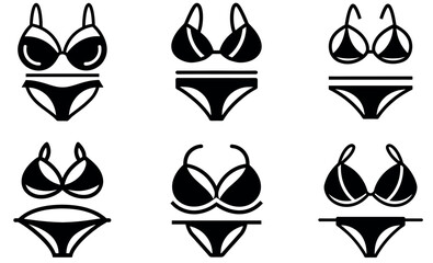 Collection of Black and White Line Art Women's Lingerie and Swimwear Sets
