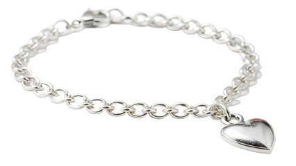 Elegant Silver Chain Bracelet with Heart Charm Delicate Jewelry Gift for Women Girls isolated on white or transparent background Generative AI
