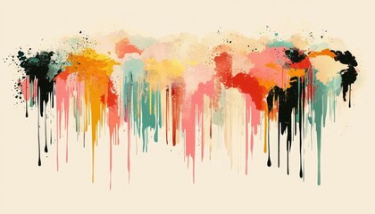Abstract Colorful Dripping Paint Splashes Artwork