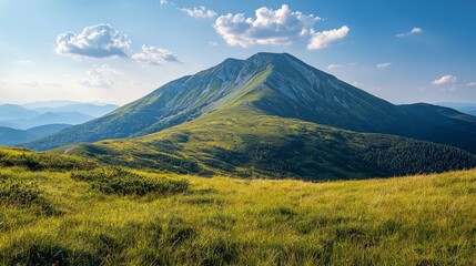 Fototapeta premium Majestic Mountain Landscape with Green Hills and Blue Sky