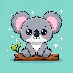 Charming Kawaii Koala with Big Sparkling Eyes and Soft Fur Cartoon Design