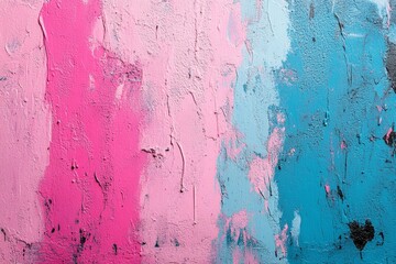 Messy paint strokes and smudges on an old painted wall. Colorful drips, flows, streaks of paint and paint sprays