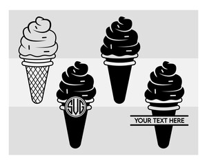 Ice Cream svg,Ice Cream Silhouette, Waffle Cone Svg, Cone Ice Cream Svg, Ice Cream Png, Summer Svg, Ice Cream Monogram, Split Monogram, Circle Monogram,
