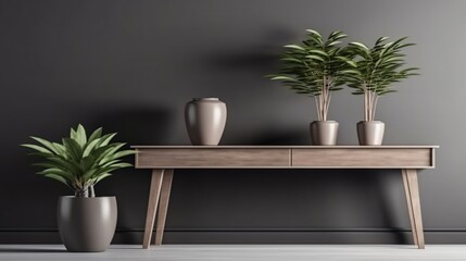 Modern Minimalist Interior Design with Plants and Wooden Console Table