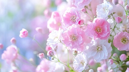 Obraz premium Delicate Pink and White Blossoms in Soft Natural Light Background