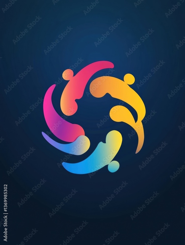 Aufkleber Modern logo of human figures forming unity symbol on an abstract gradient background in a sleek professional design Generative AI