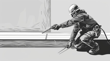 Obraz premium worker applying sealant to baseboard