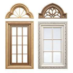 Fototapeta premium Elegant Wooden Window Frames with Ornate Designs and MultiPaned Glass isolated on white or transparent background Generative AI
