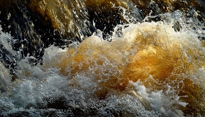 Fototapeta premium Golden Water Splashes Cascading Downward