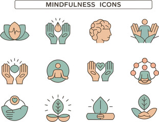 Mindfulness & Community Icons – Minimalist Vector Symbols for Calmness, Unity, and Belonging