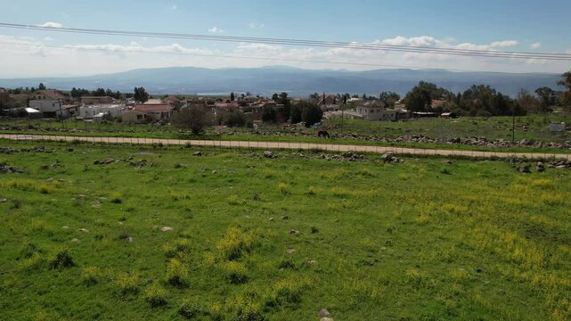 Aerial video over the beautiful landscapes in northern Israel, the Golan Heights