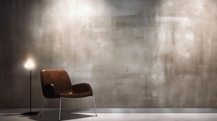 Modern Leather Chair Against Textured Concrete Wall with Floor Lamp