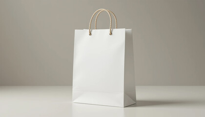 Elegant White Paper Shopping Bag with Rope Handles for Branding Mockup