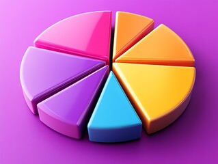 Obraz premium Vibrant 3D Pie Chart: Colorful Segments on Purple Background