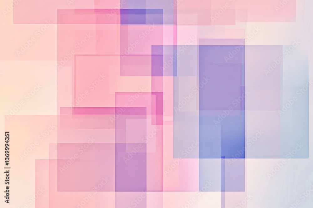 Poster Geometric design featuring overlapping translucent squares in pastel gradients to create a sophisticated abstract elegance