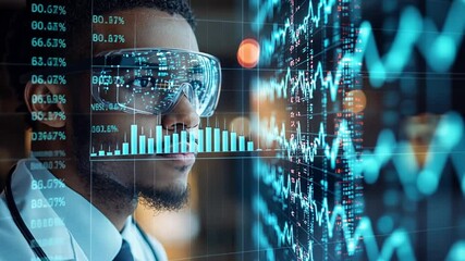 Man in VR headset analyzing financial data - Powered by Adobe