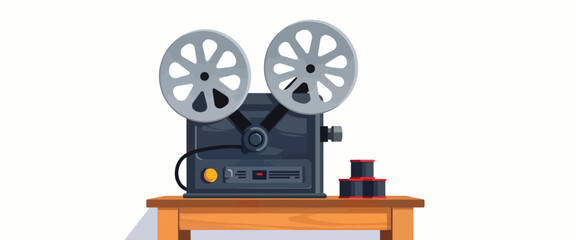 Fototapeta premium Classic vintage film projector on wooden table, cinematic nostalgia