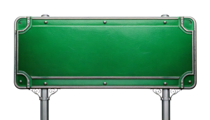 blank green road sign with silver poles, Generative AI transparent background. 
