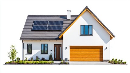 Modern House with Solar Panels and Wooden Garage Door Exterior
