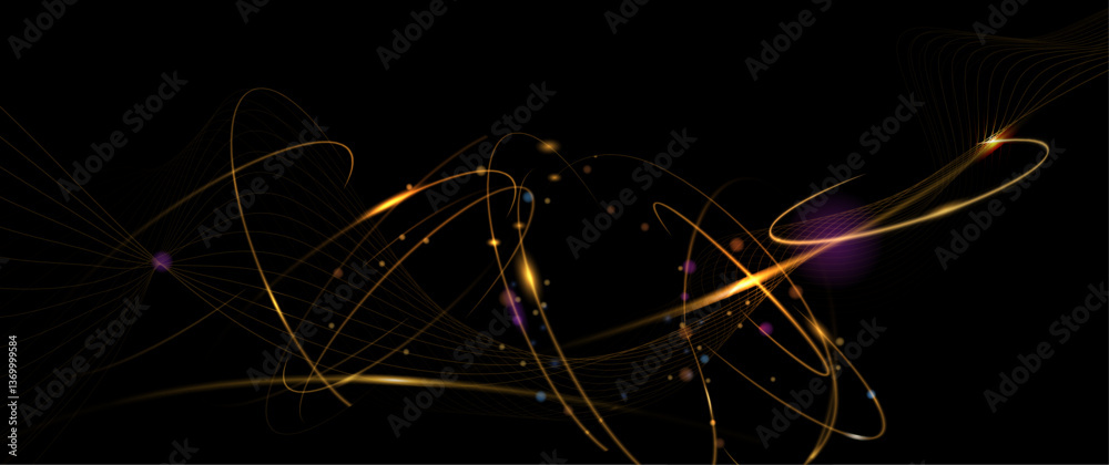 Poster vector abstract motion of curve lines, light shiny, glow effect. illustration design. bright gold wa