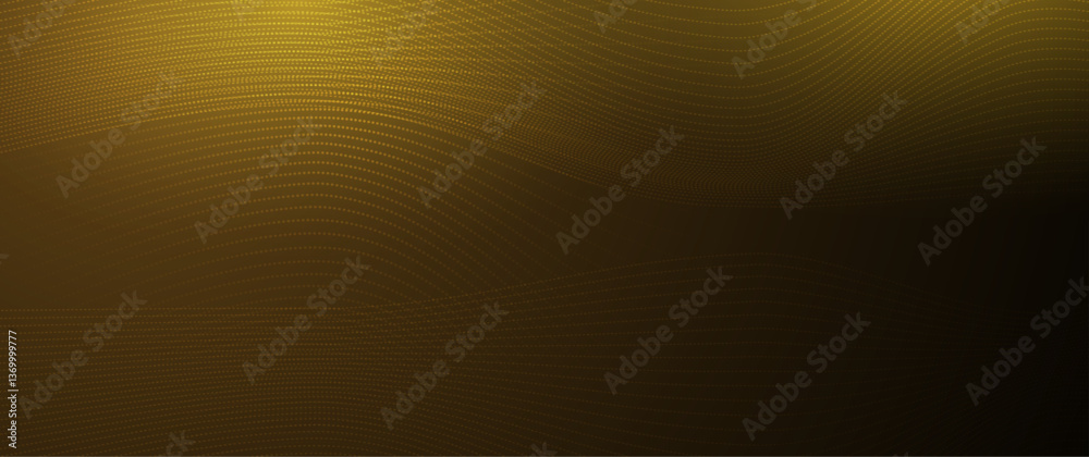 Leinwandbilder Illustration vector abstract wave, flow line, motion pattern and particle dot on gold color background. Modern futuristic, big data design for background. Digital datum, high tech, technology concept