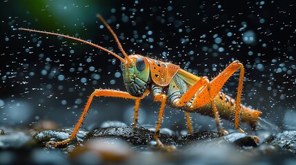Orange grasshopper rainforest rain macro nature photography