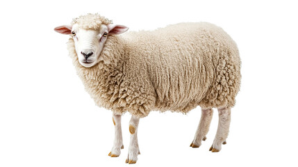Fototapeta premium Fluffy white sheep grazing in a green pasture wildlife photography rural setting close-up view