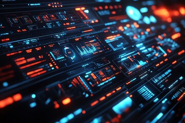 Cybernetic Data Streams: A Futuristic Digital Interface in Vivid Red and Blue