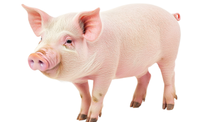 Plump pink pig with perked ears farmyard gigapixel standard outdoor close-up animal emotions