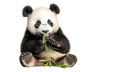 Fototapeta premium Cute giant panda eating bamboo in a natural habitat wildlife photography calm environment close-up view