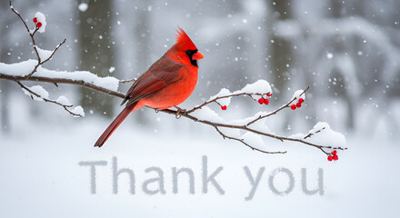 Cardinal Thank You in Snow