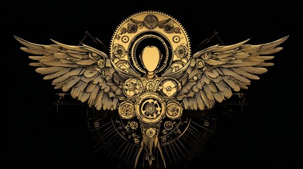 Obraz premium Gold Angel Wings with Intricate Circular Emblem on Black