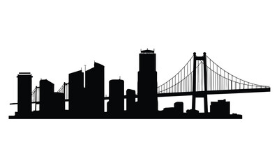 Busan City Skyline Silhouette, Vector, Icon, Logo, White Background.