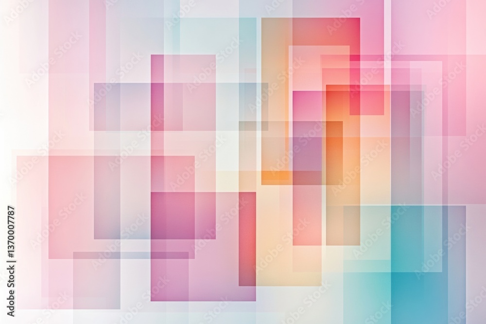 Leinwandbilder Geometric design showcases overlapping translucent squares in pastel gradients, creating an atmosphere of sophisticated abstract elegance