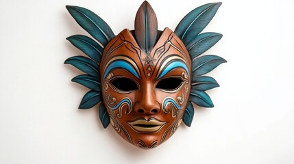 Ornate Tribal Mask with Feathers - Decorative Wall Art, cultural mask , art