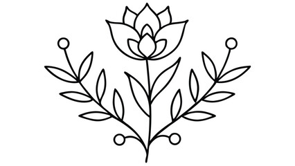 Fototapeta premium Black and white floral vector design with tulips and leaves, featuring a vintage decorative pattern and butterfly silhouettes