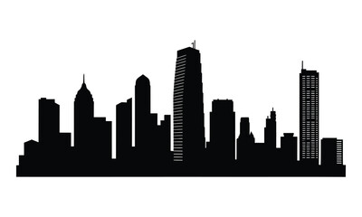 Manila City Skyline Silhouette, Vector, Icon, Logo, White Background.