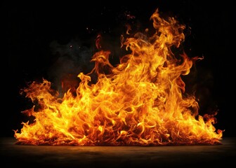 Fiery Stream Panoramic -  Black Background Fire Photography Alpha Channel Video