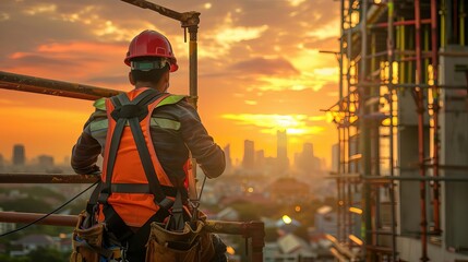 Labor Day Workers Respect Labor Day Safety First A construction worker on a scaffolding