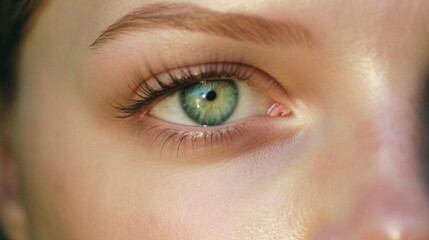 Obraz premium Close-up of a Woman's Green Eye with Natural Makeup
