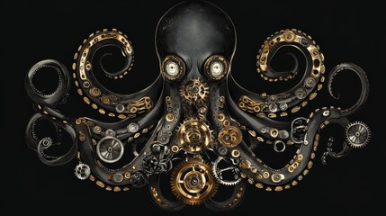 Obraz premium Steampunk Octopus with Intricate Clockwork Details