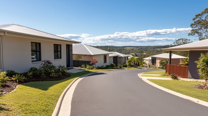 Obraz premium Beautiful Residential Neighborhood with Modern Homes and Clear Sky